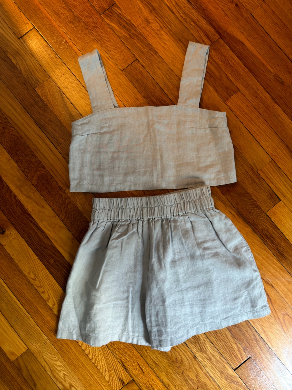 Blue Linen-Blend Elastic Waist set